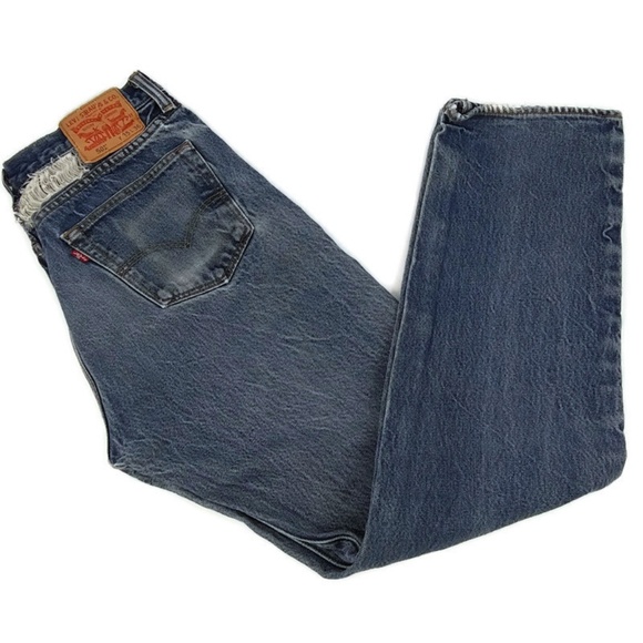 Levi's 501 Button Fly Vintage Distressed Jeans High Waist Straight Leg 35x36 - Picture 2 of 8